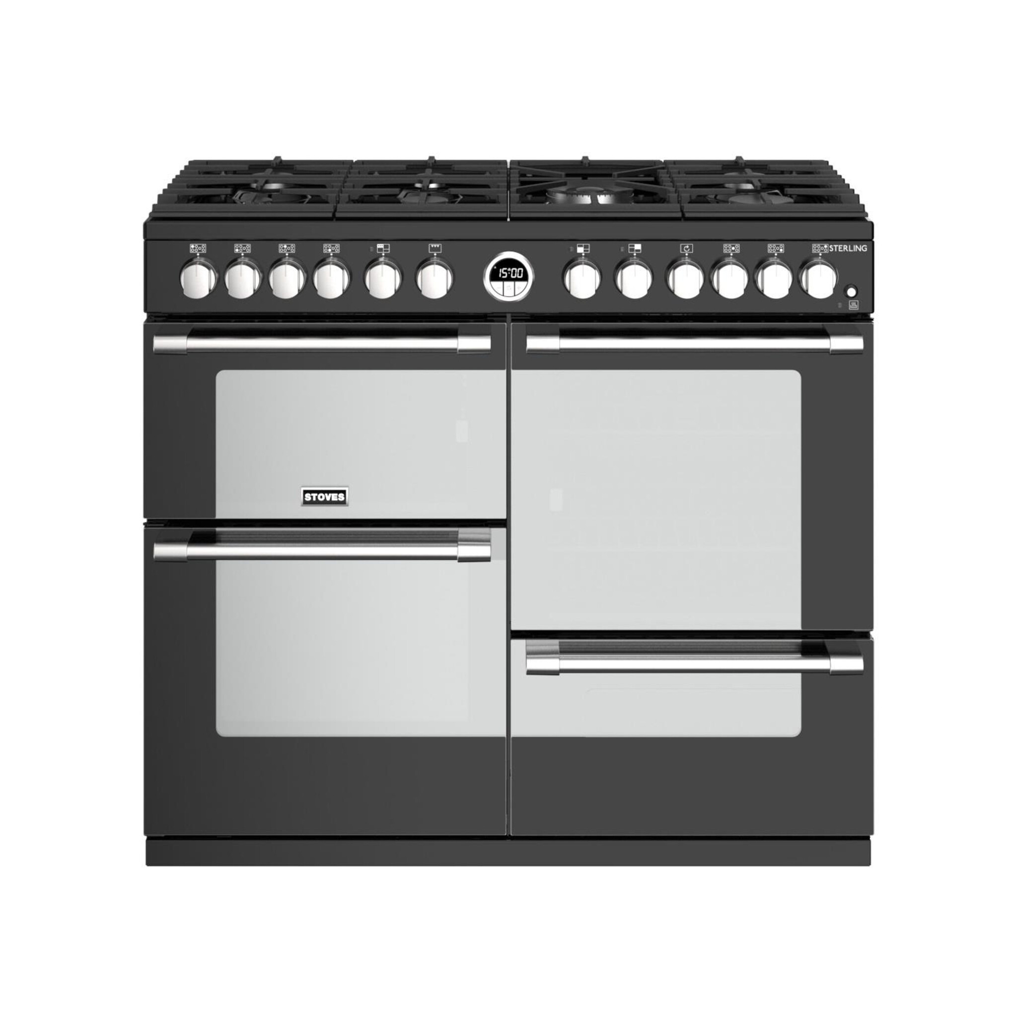 Stoves Sterling Deluxe S1000DF 100cm Dual Fuel Range Cooker – Black – A/A/A Rated #366088