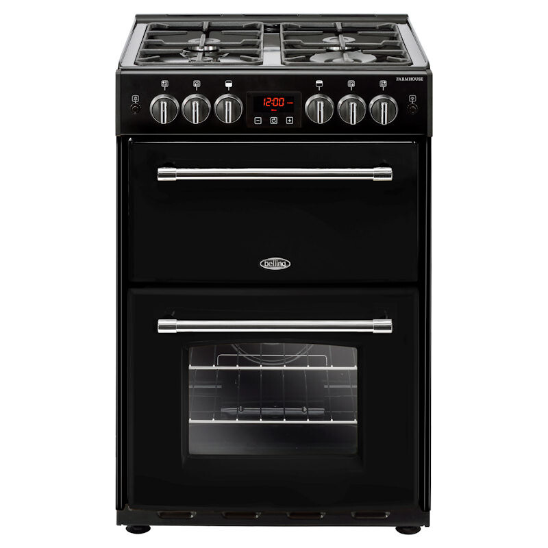 Belling Farmhouse60G 60cm Gas Cooker with Full Width Electric Grill – Black – A+/A Rated #366213