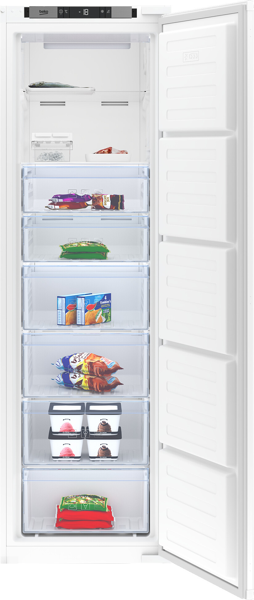 Beko BFFD3577 Integrated Frost Free Upright Freezer with Sliding Door Fixing Kit F Rated #52630